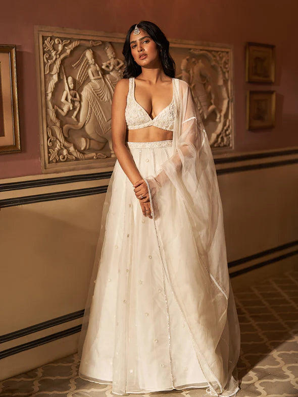 Crystal Off-White Silk Organza Lehenga Set