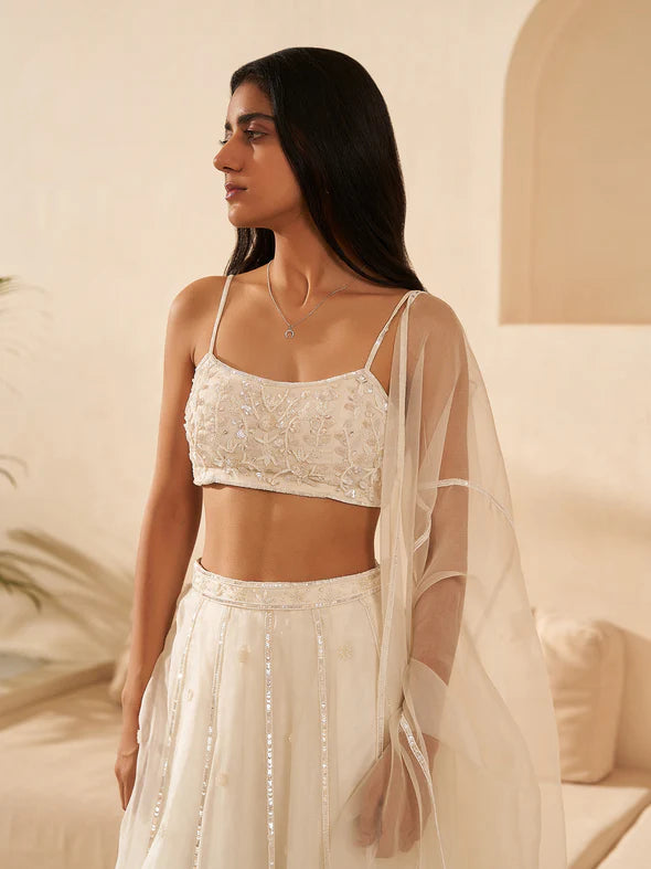 Snow White Silk Organza Lehenga Set