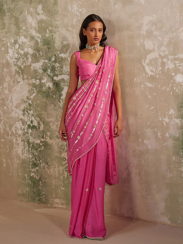 PHLOX RANI PINK DRAPED SAREE SET
