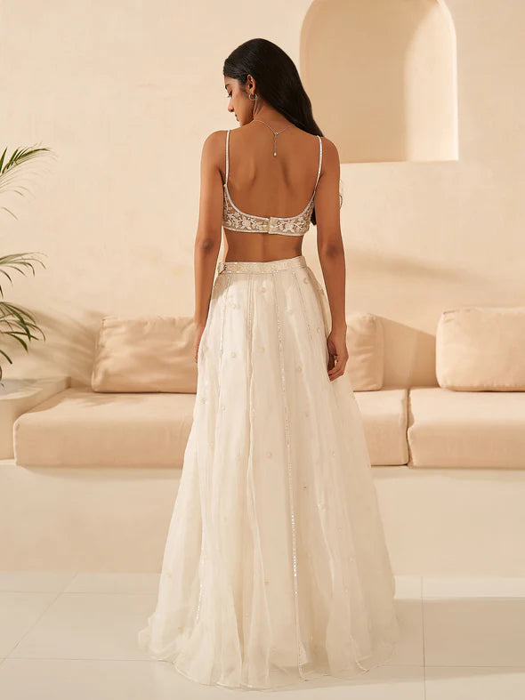 Snow White Silk Organza Lehenga Set