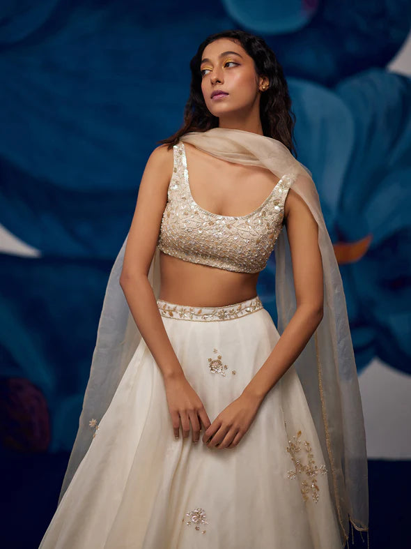 Moonlit Ivory Silk Organza Lehenga Set