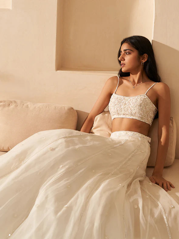 Snow White Silk Organza Lehenga Set