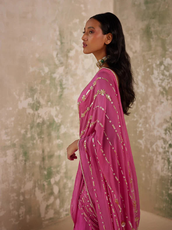 PHLOX RANI PINK DRAPED SAREE SET