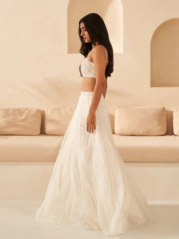 Snow White Silk Organza Lehenga Set