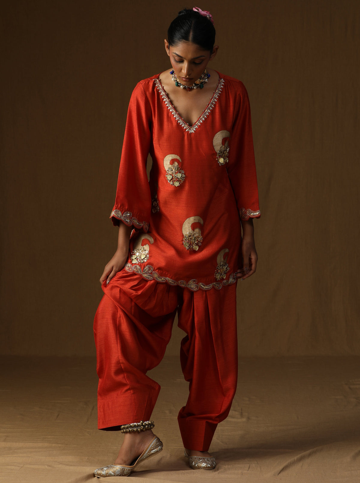 Vrinda — Kesariya Embroidered Suit Set