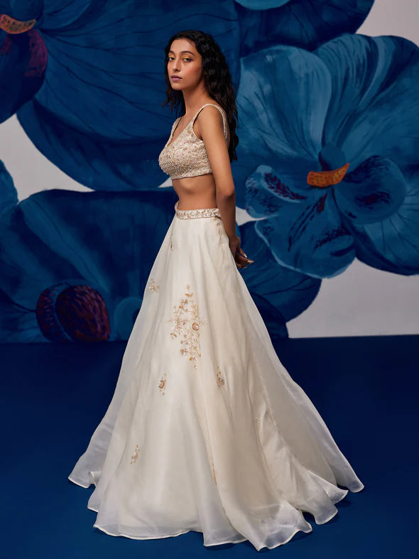 Moonlit Ivory Silk Organza Lehenga Set