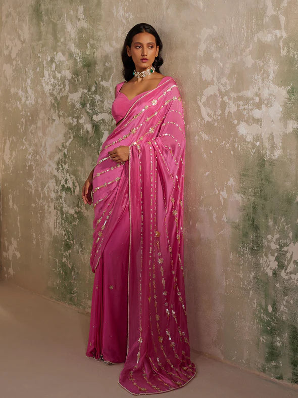 PHLOX RANI PINK DRAPED SAREE SET