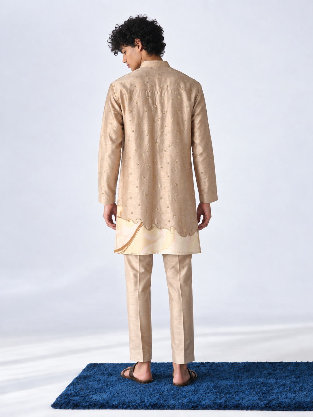 Champagne Embroidered Marble Appliqué Kurta - Pant Set