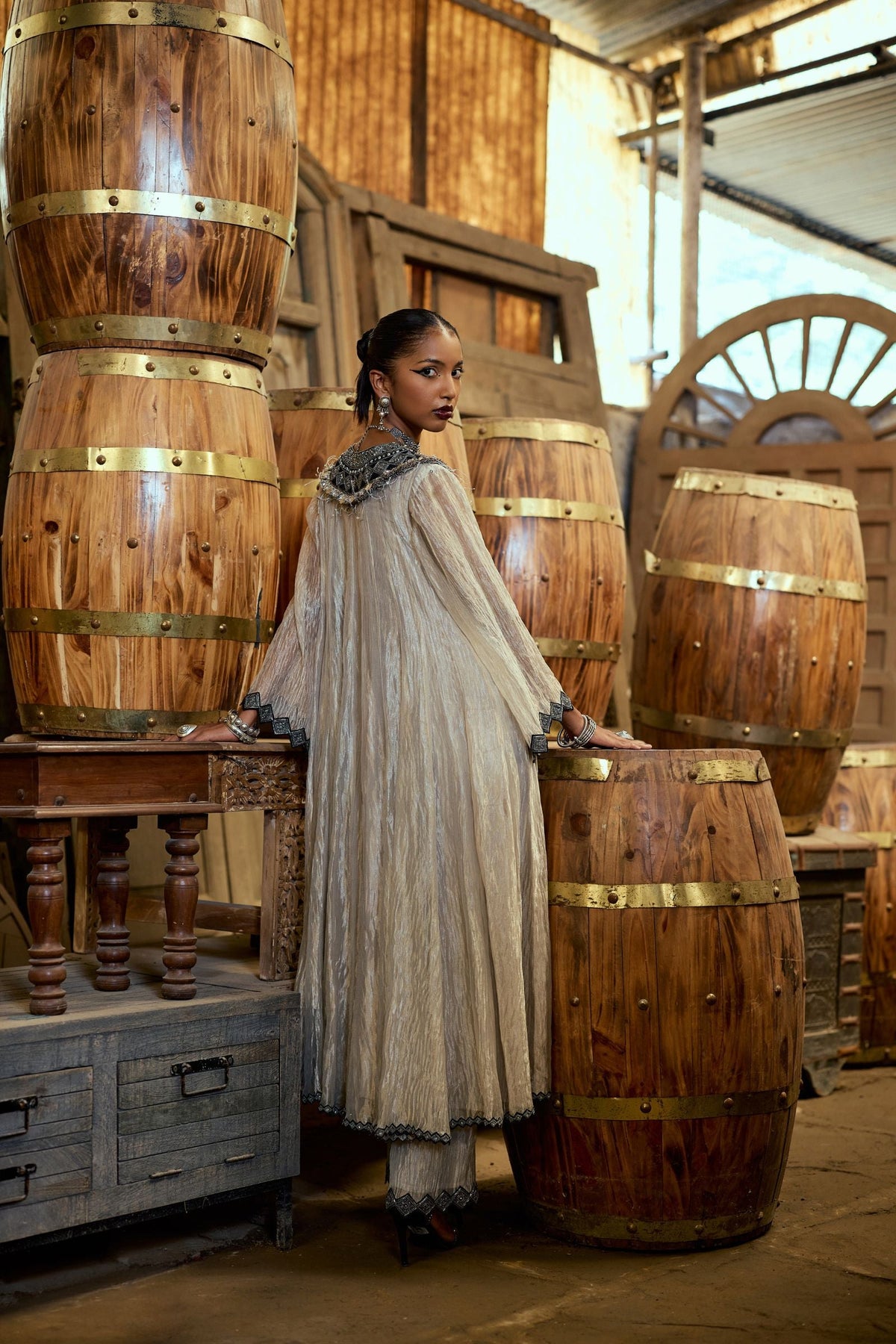 PLEATED TISSUE ANARKALI AND PANTS