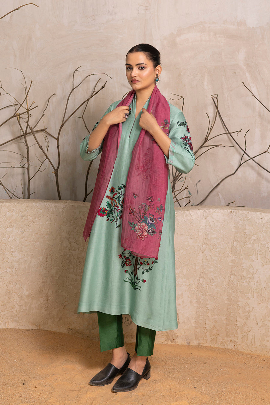 Old Rose Silk Chanderi Printed Stole (1 PC)