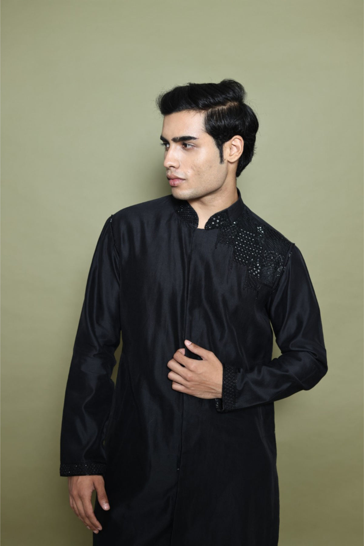 BLACK CHANDERI KURTA WITH TROUSER