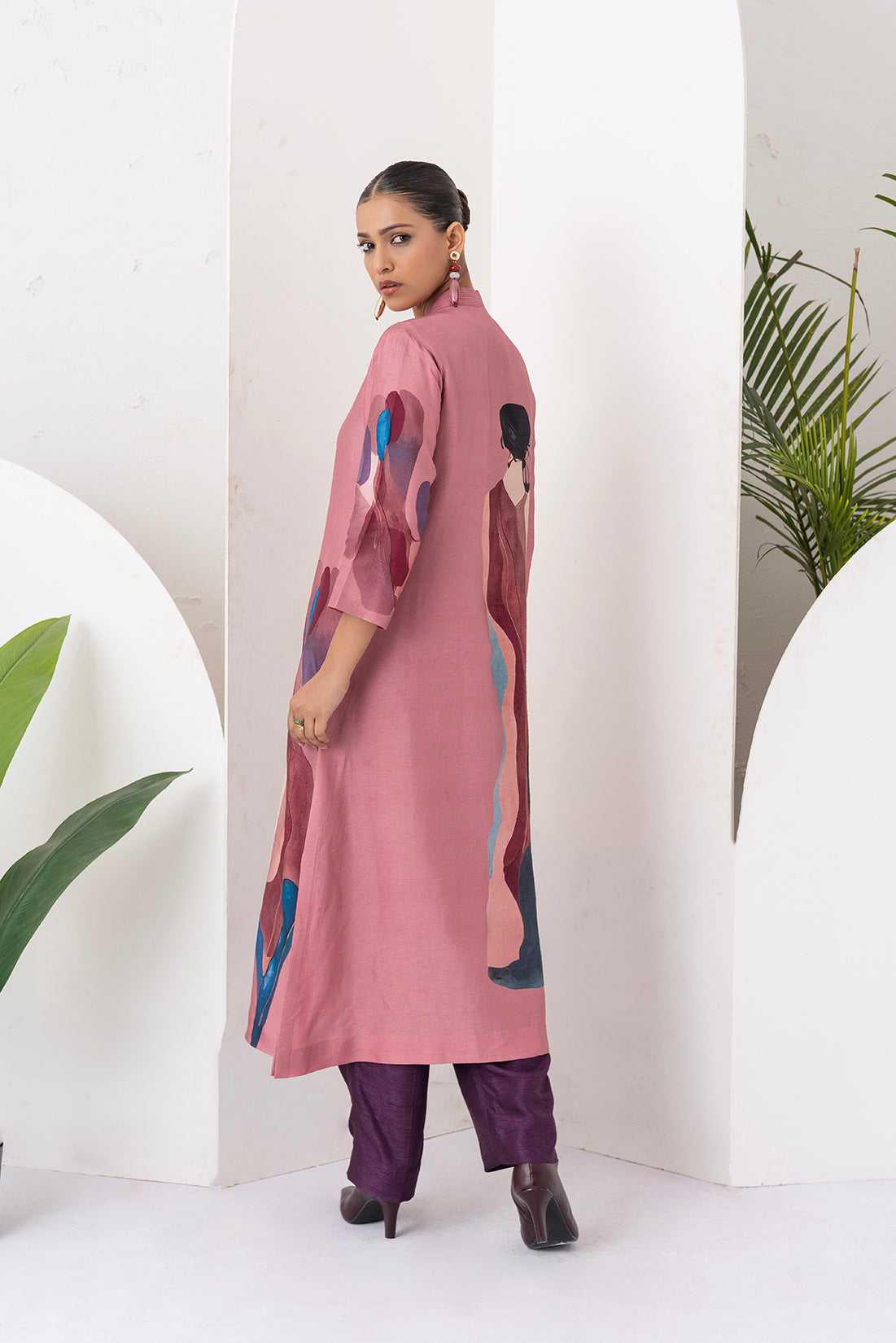 Salmon Pink Viscose Dupion Printed Dress  (1 PC)
