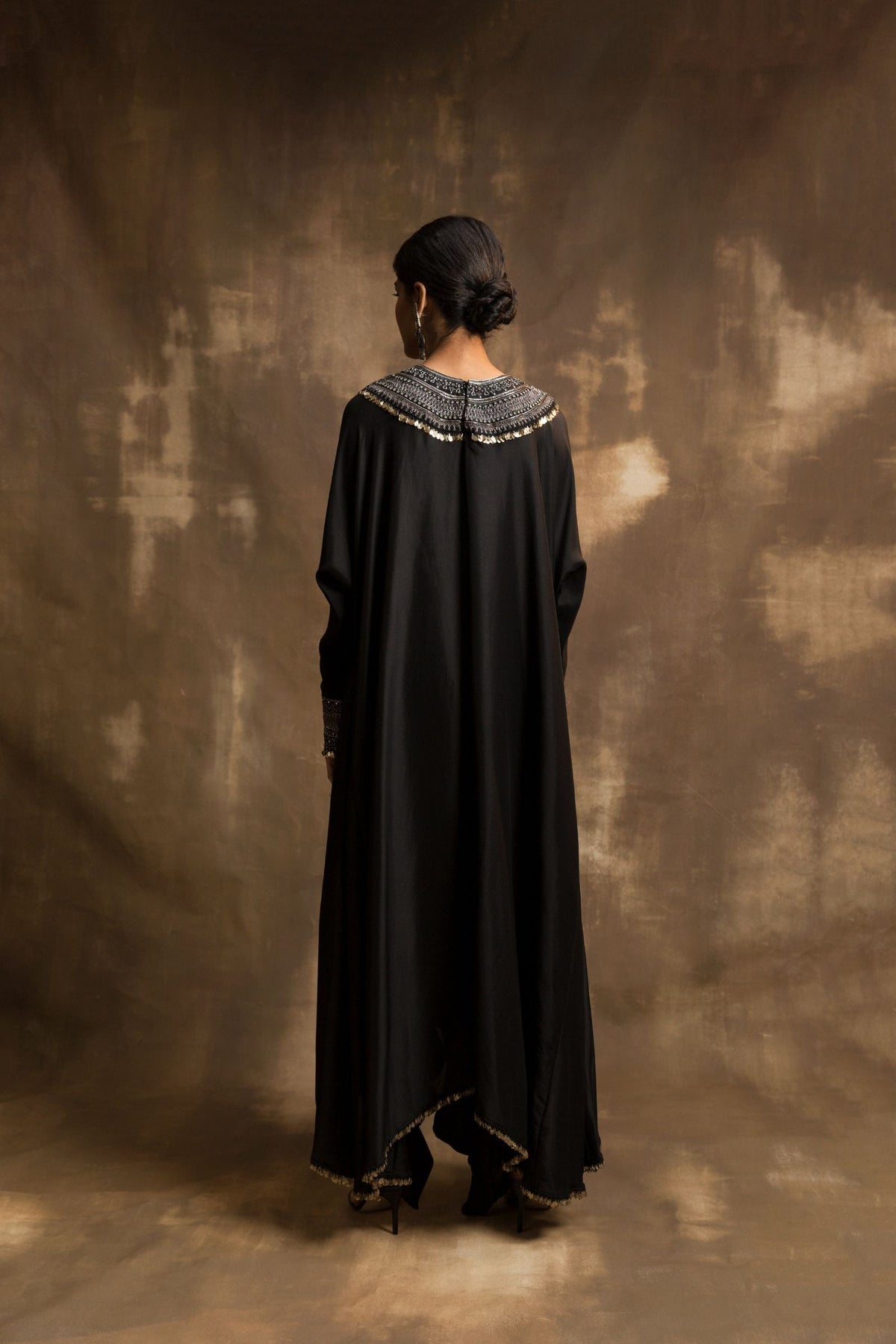 BLACK HIGH LOW ANARKALI WITH DHOTI