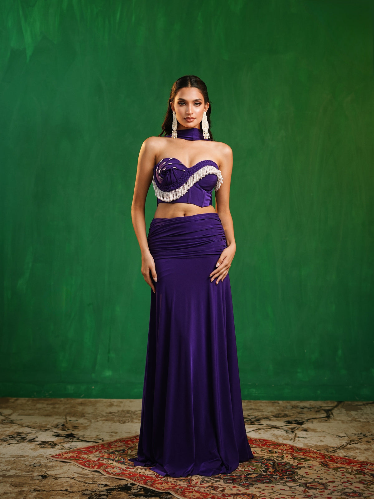 Royal Purple Drape Corset Indo Skirt Set  (Set of 3)