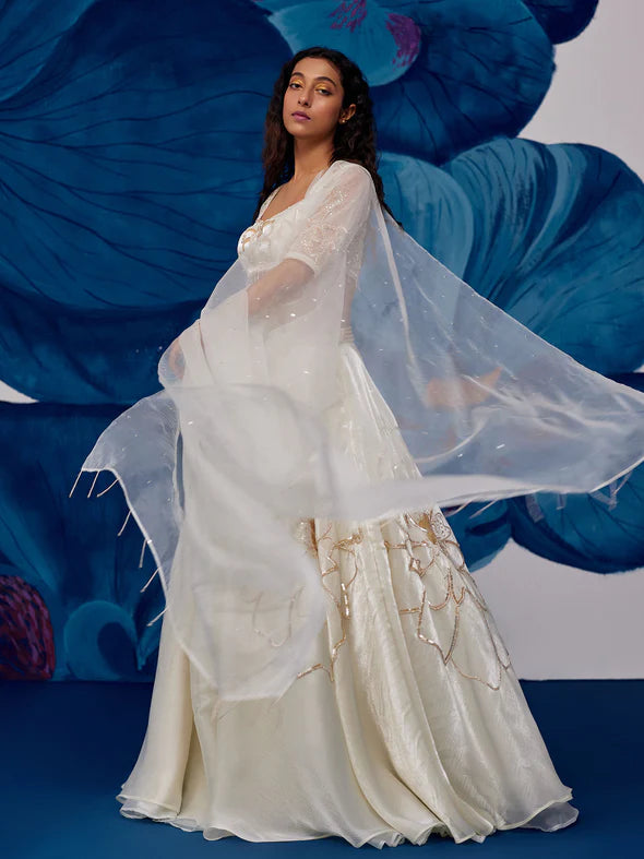 Petal Moon Ivory Organza Lehenga Set