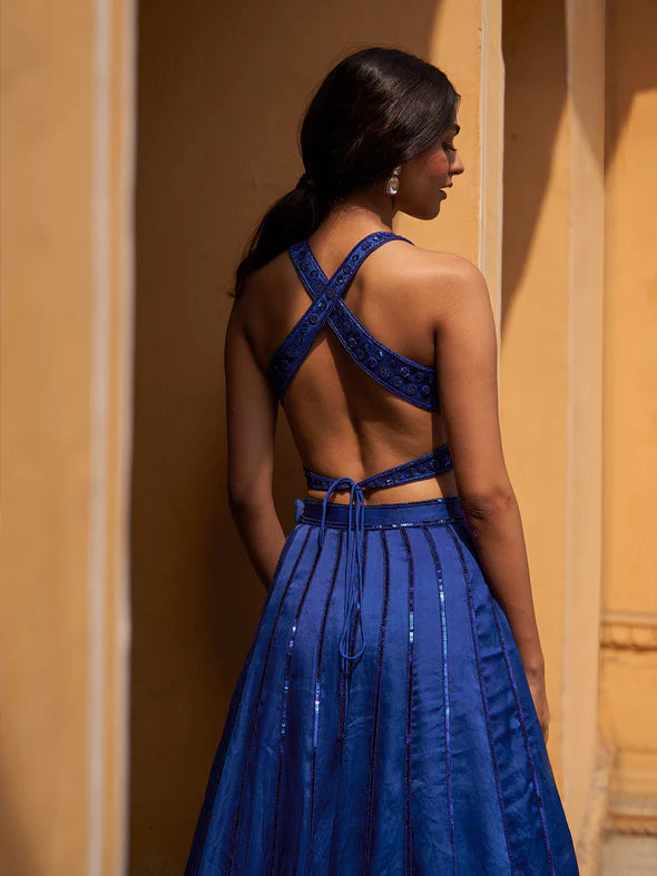 Aster Blue Silk Organza Lehenga Set