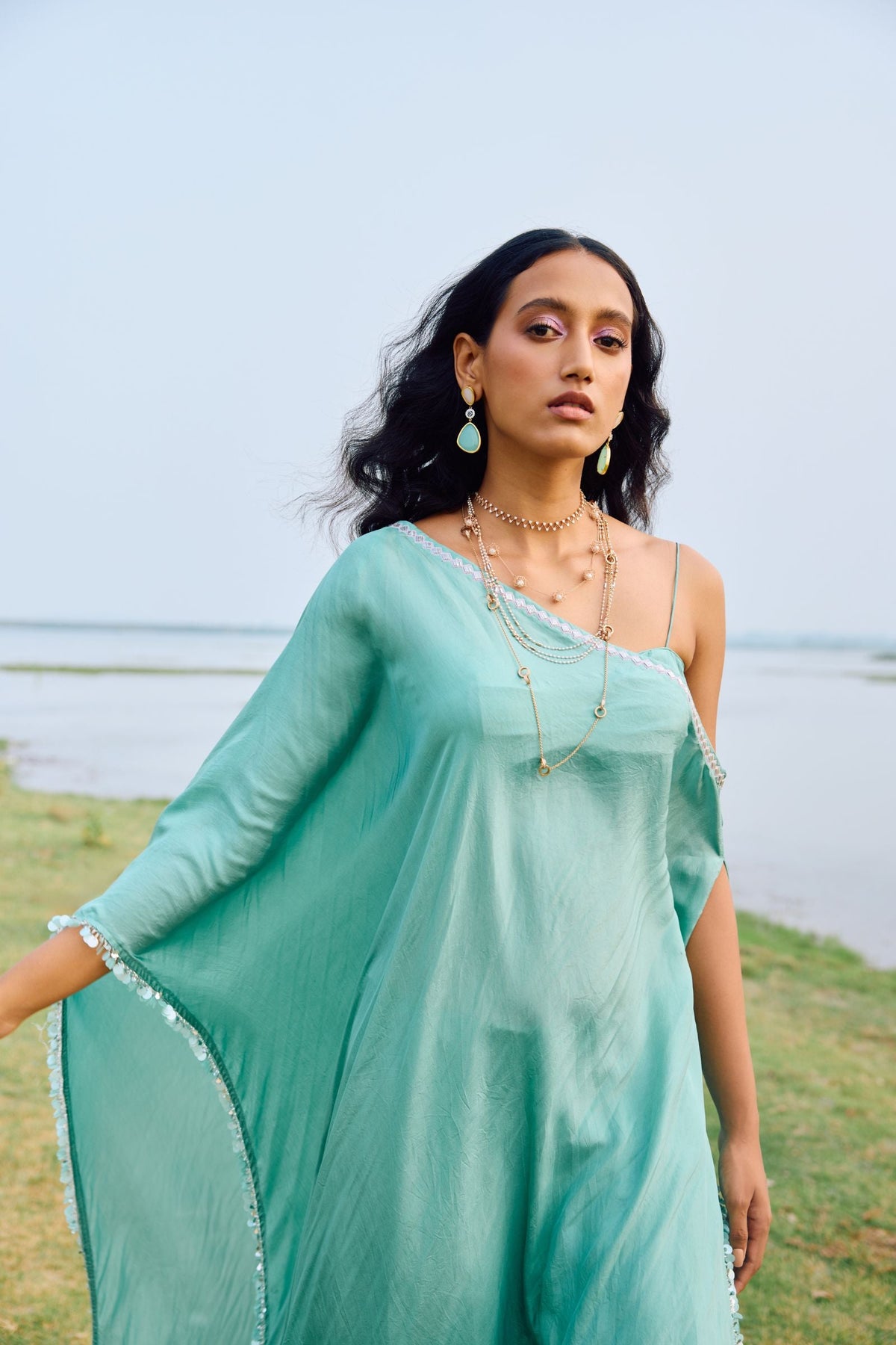 CAPE PAIRED WITH BLOUSE CRUSHED SHARARA SET