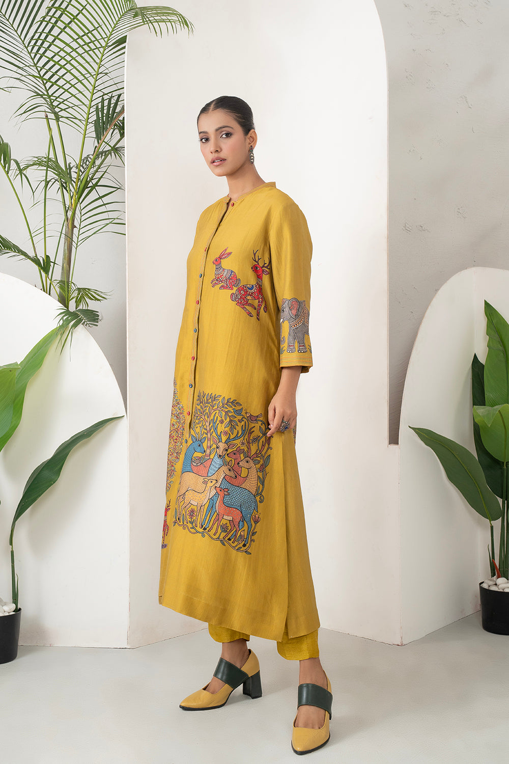 Mustard Silk Chanderi Traditional Inspired Printed Dress Set (3 PCS)