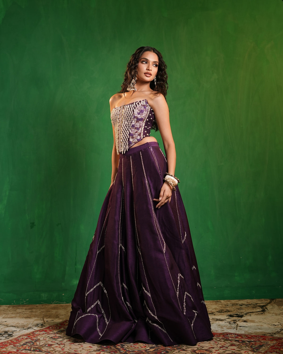 Dark Purple Corset Heavy Lehenga Set (Set of 2)