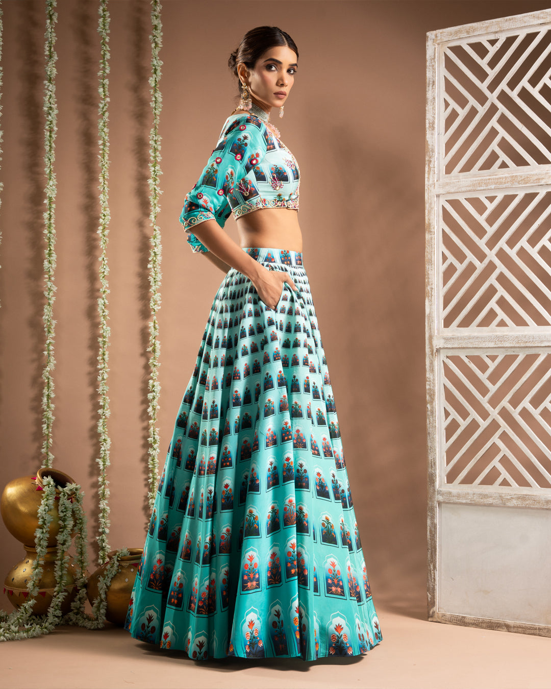 Blue Ombre Digital Print Indo-Lehenga Set (Set of 2)