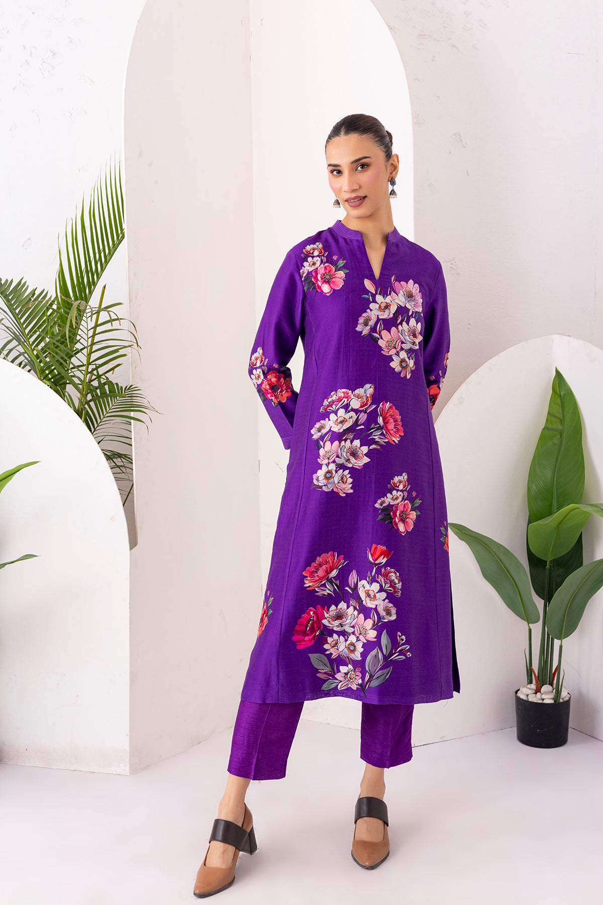 Purple Silk Chanderi Printed Tunic