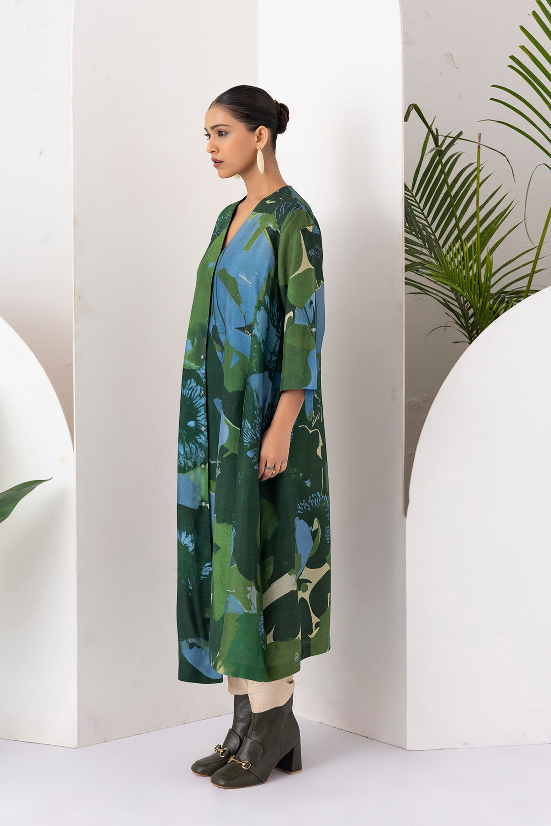 Green & Blue Viscose Dupion Printed Dress  (1 PC)