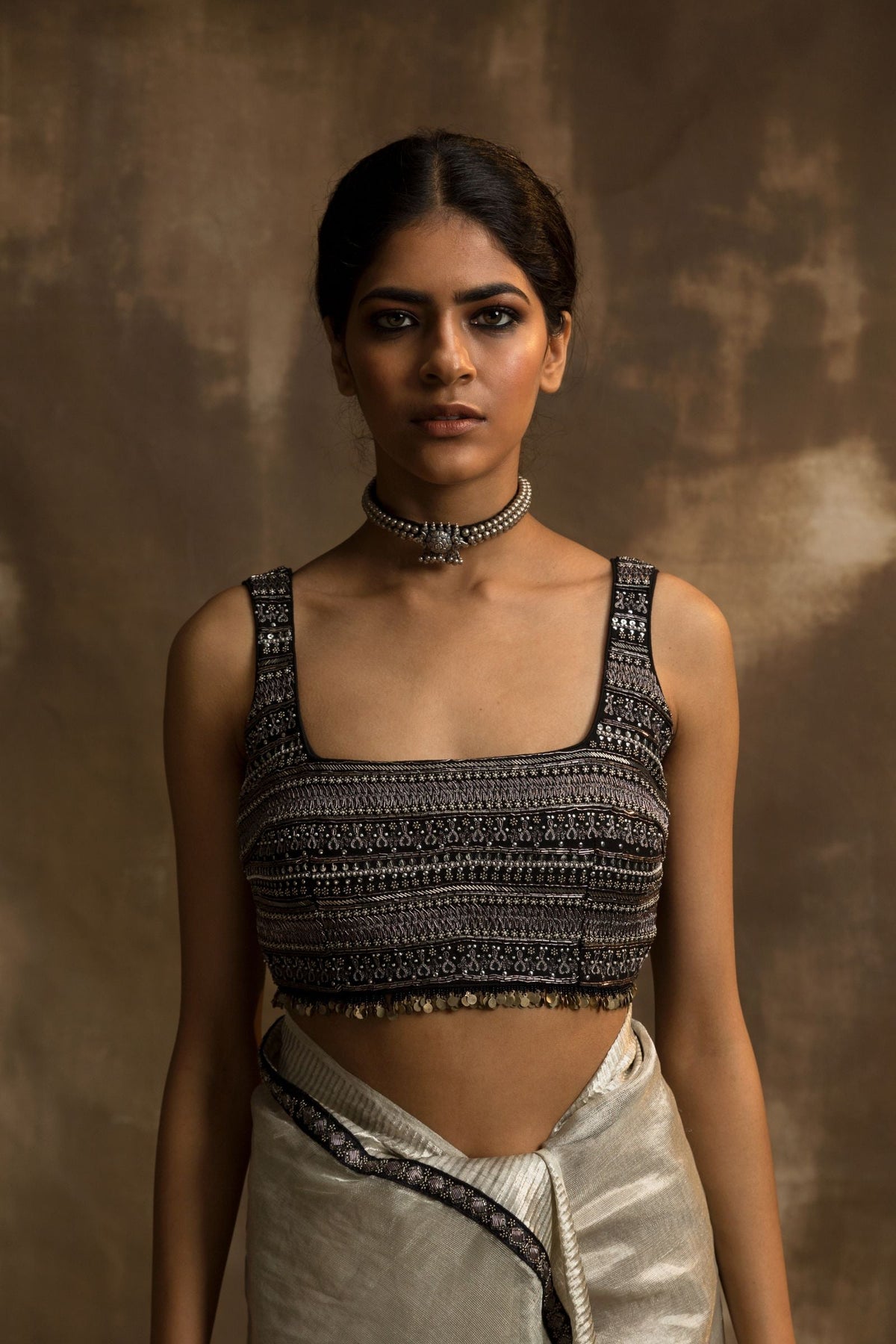BANARASI TISSUE NET SAREE IN SILVER WITH PETTICOAT