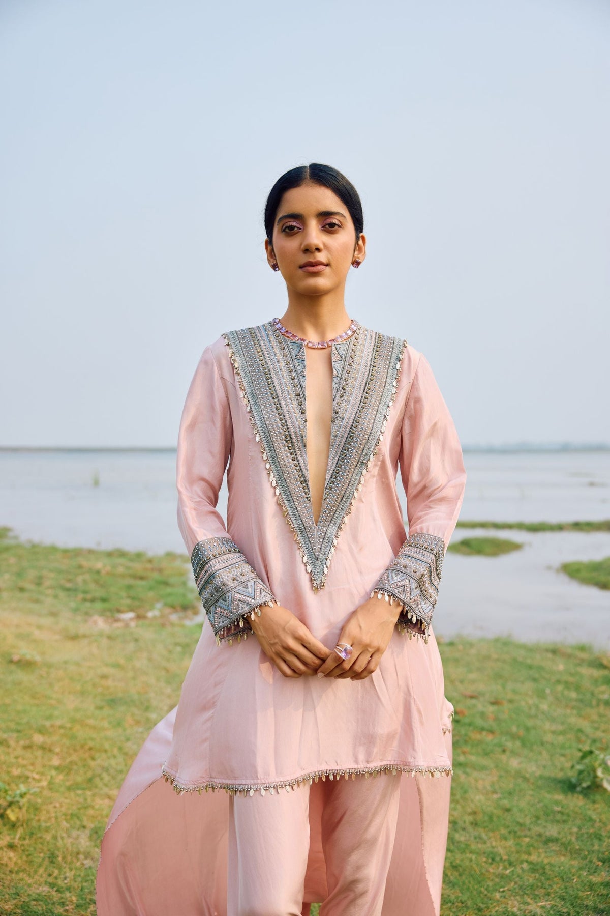 KURTA WITH HEAVY YOKE PAIRED WITH   DHOTI AND BLOUSE