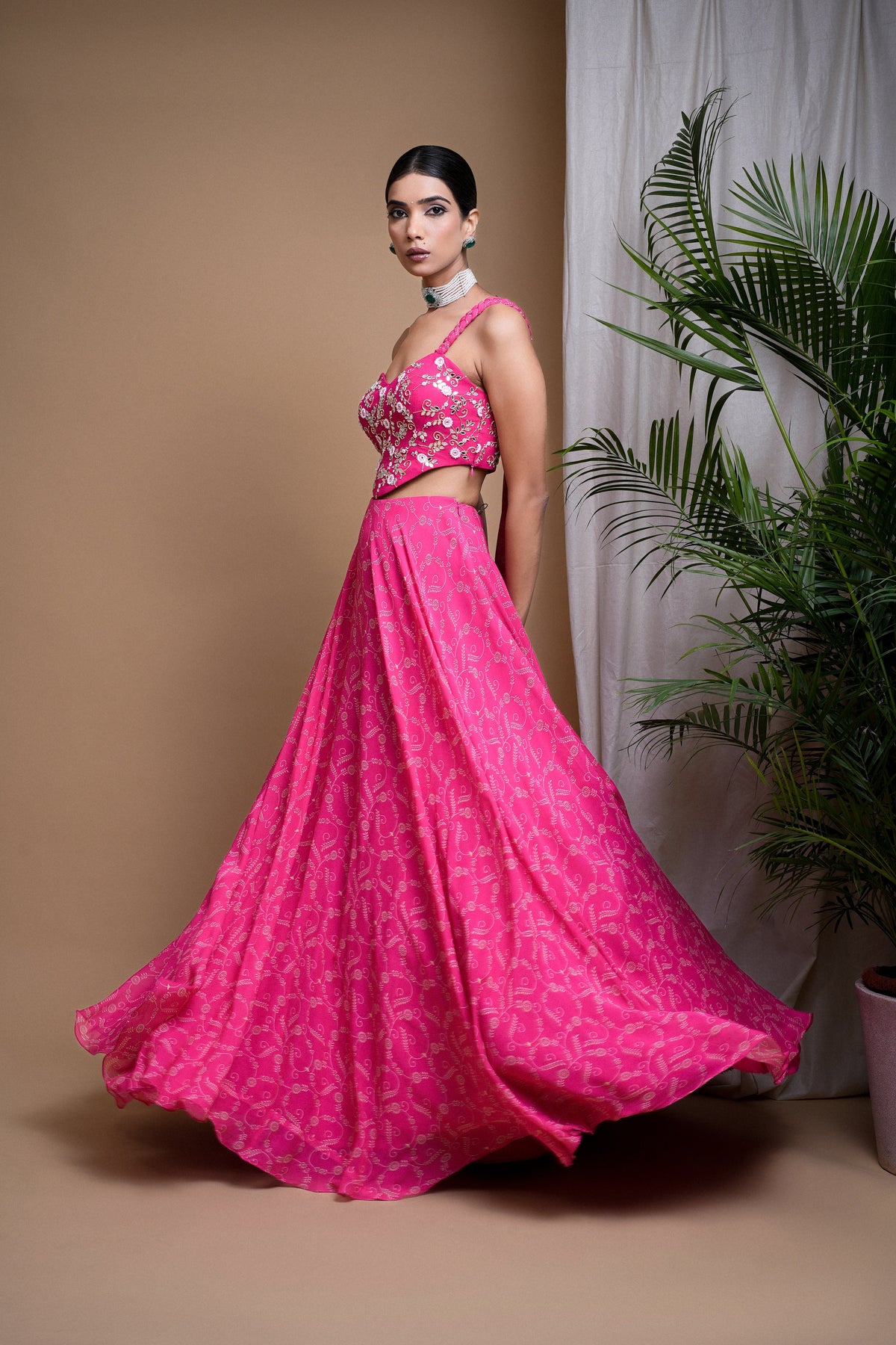 HOT PINK DIGITAL PRINT INDO LEHENGA SET   (SET OF 2)