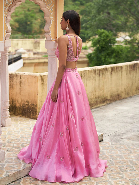 Gulab Pink Silk Organza Lehenga Set