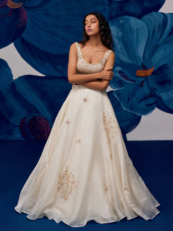 Moonlit Ivory Silk Organza Lehenga Set