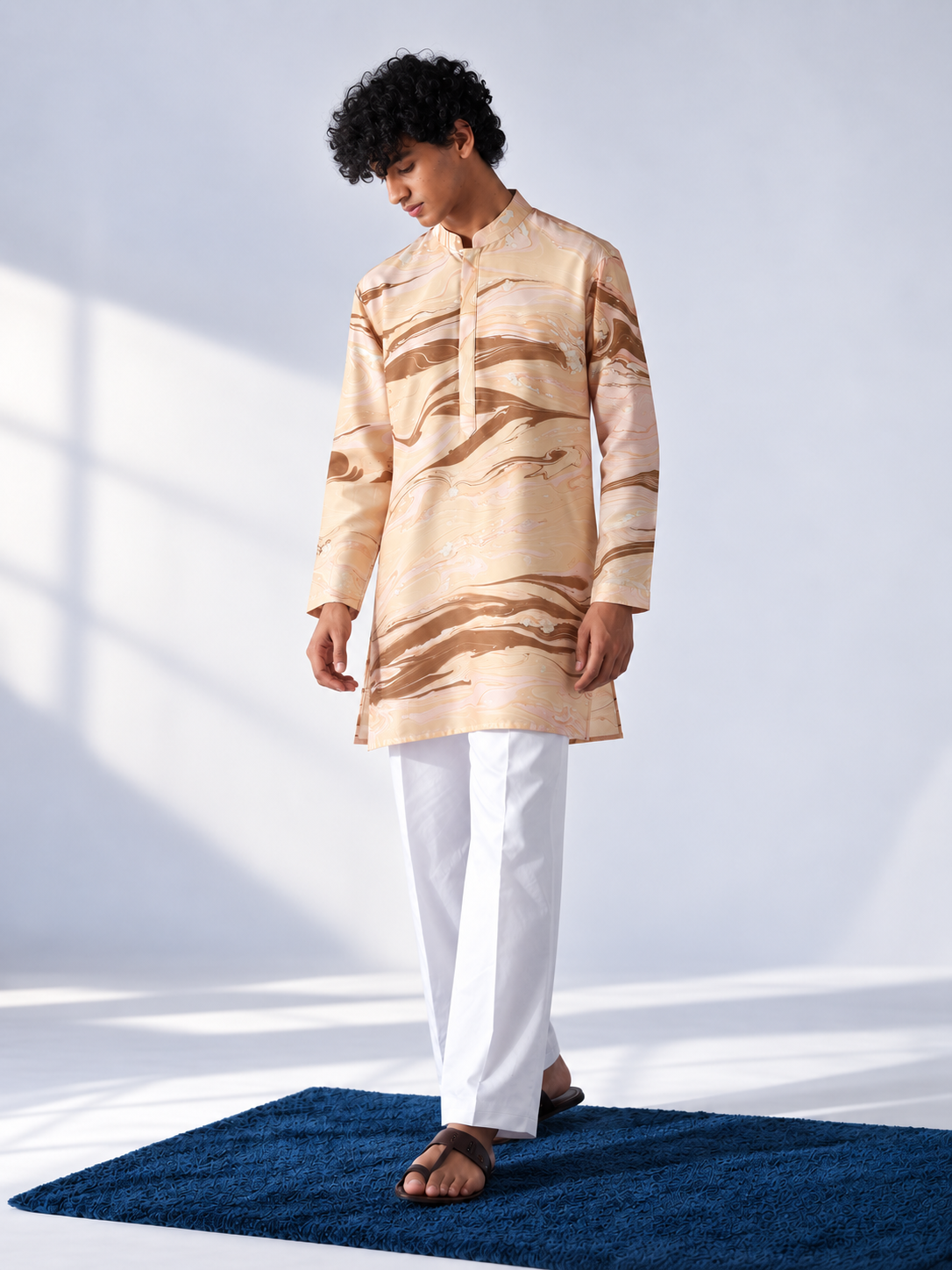 Champagne & Caramel Hand-Marbled Short Kurta