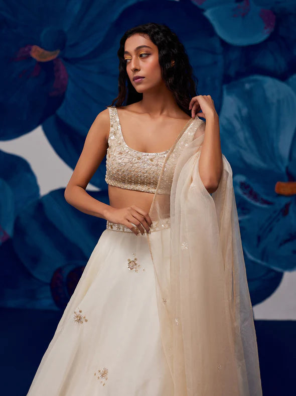 Moonlit Ivory Silk Organza Lehenga Set