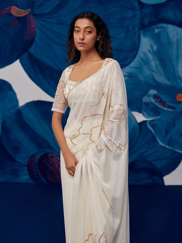 Petal Moon Ivory Draped Saree Set