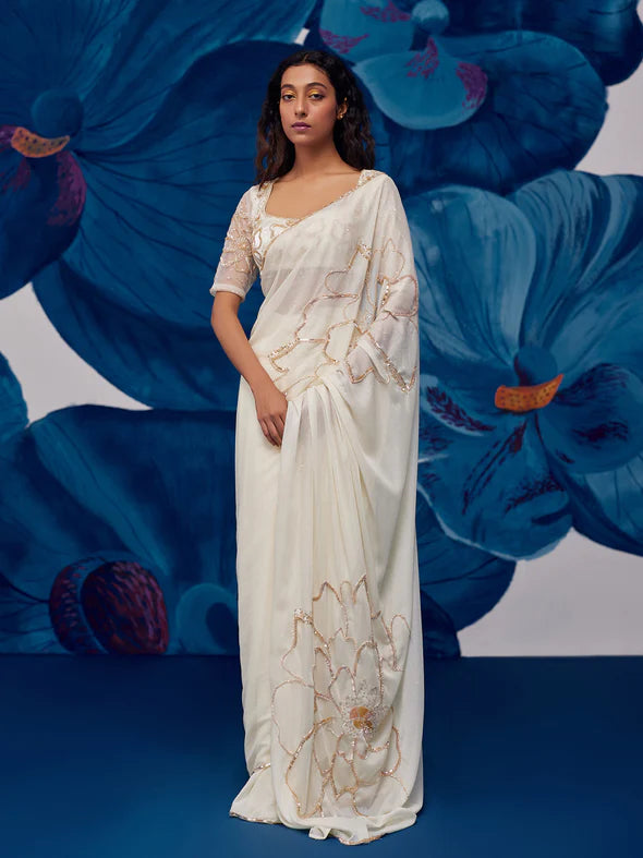Petal Moon Ivory Draped Saree Set