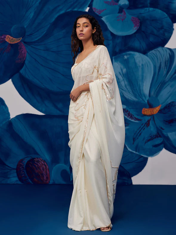 Petal Moon Ivory Draped Saree Set