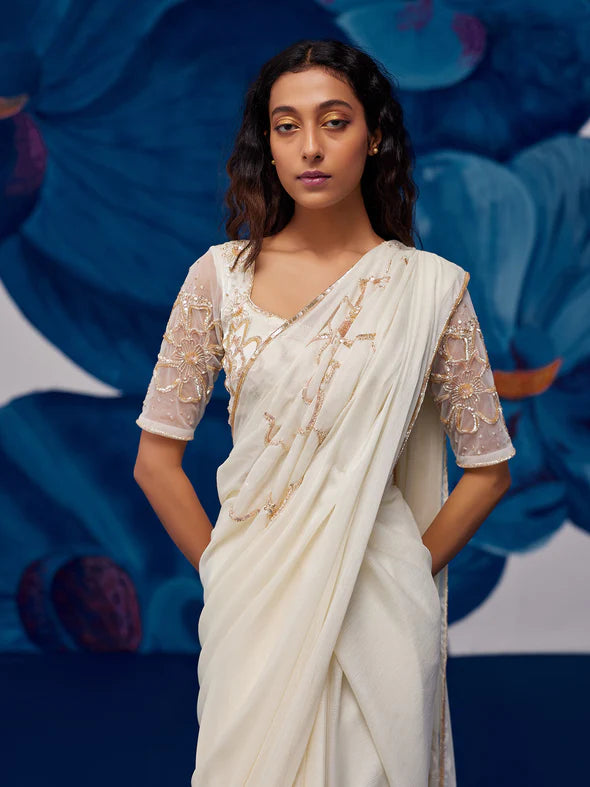 Petal Moon Ivory Draped Saree Set