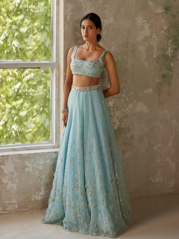 BLUE ORCHID SILK ORGANZA LEHENGA SET