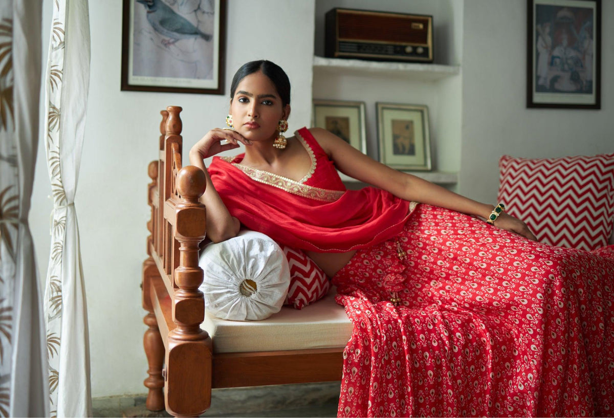 Surkh Chanderi Lehenga Set