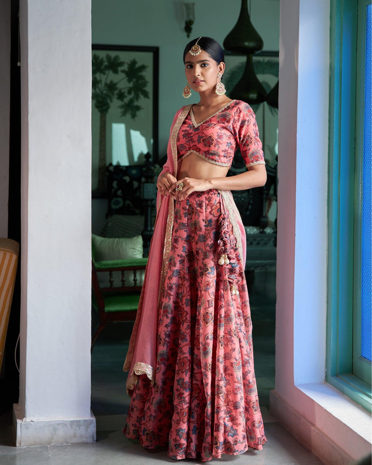 Gul Printed Chanderi Lehenga Set