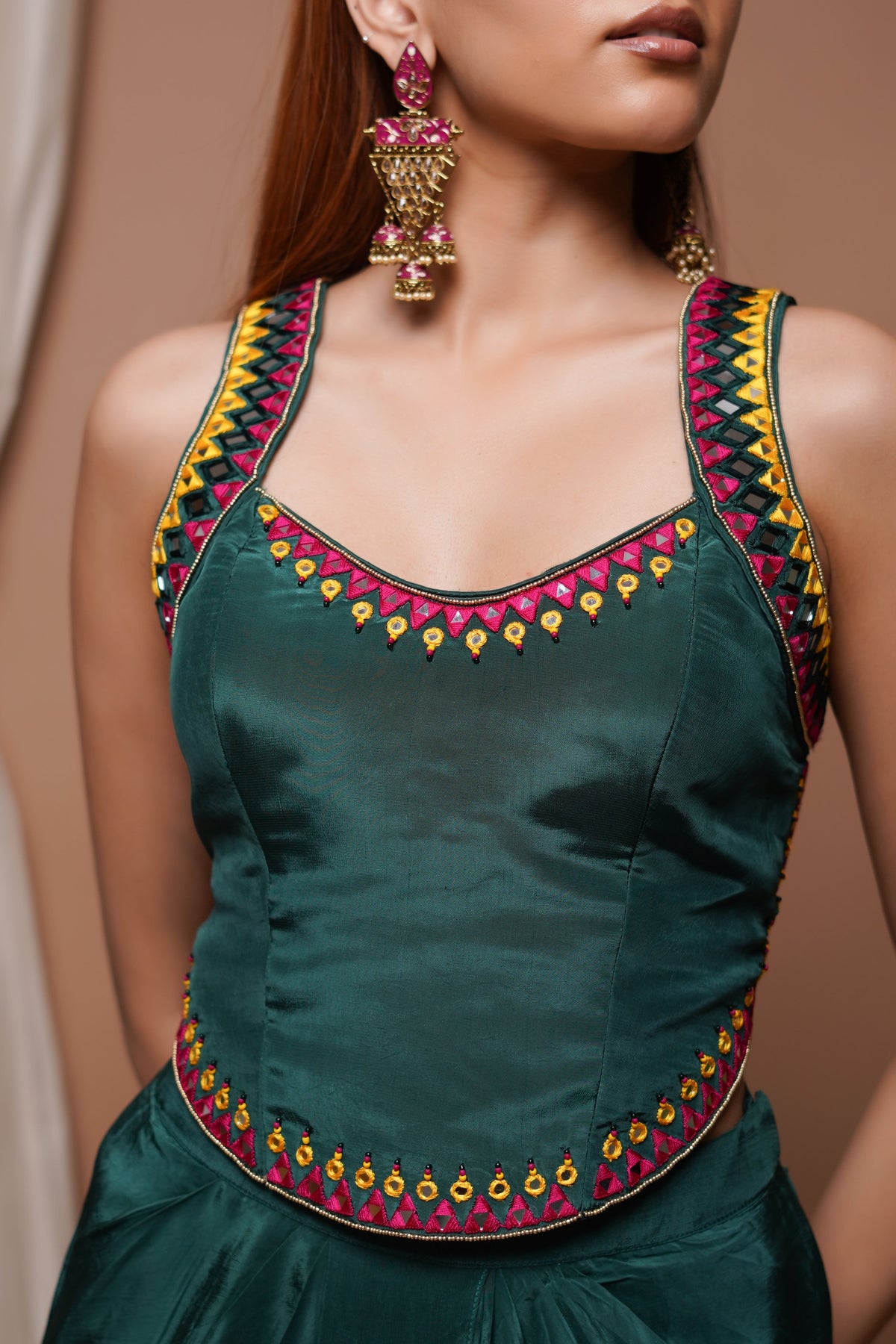BOTTLE GREEN BACKLESS DRAPE  SKIRT SET  (SET OF 2)