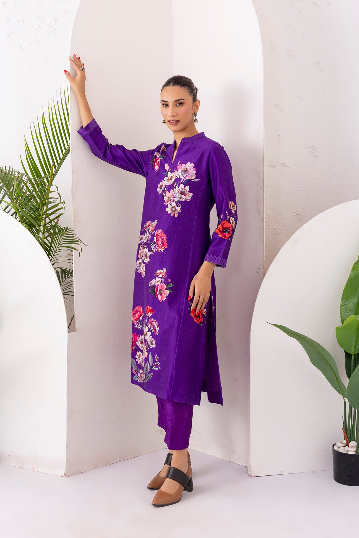 Purple Silk Chanderi Printed Tunic