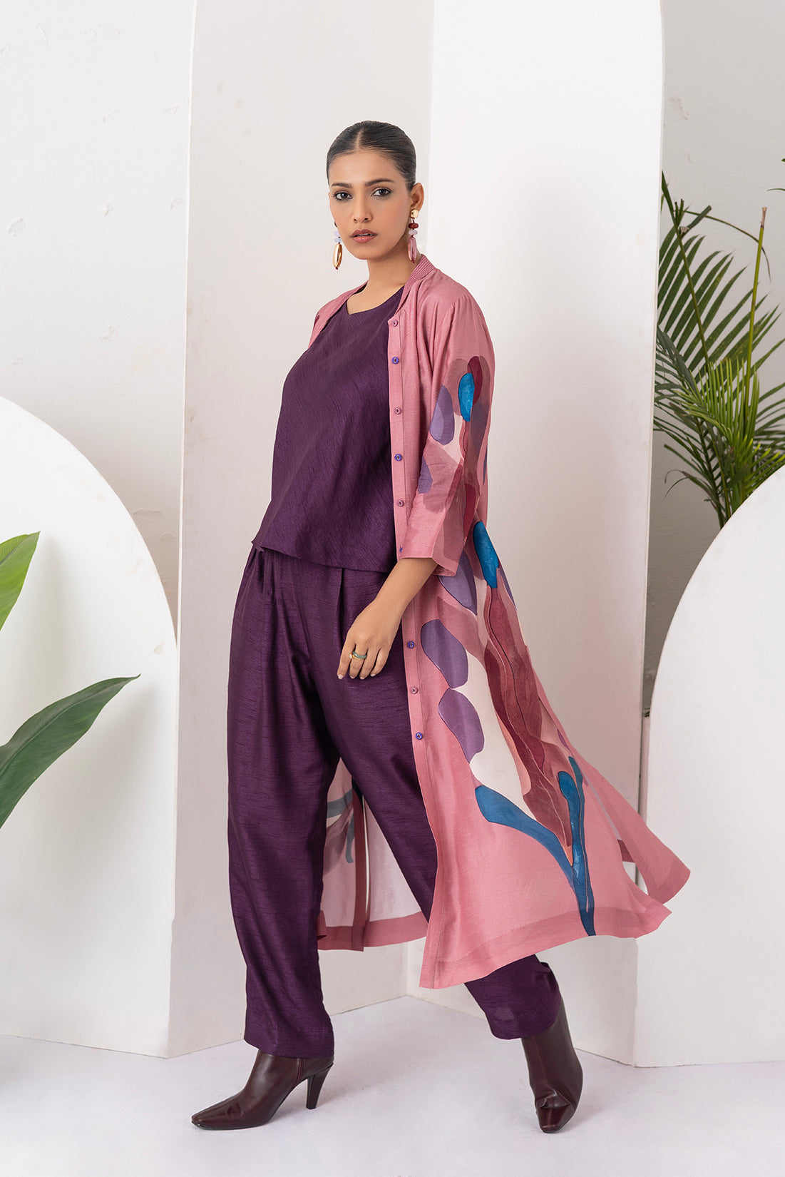 Salmon Pink Viscose Dupion Printed Dress  (1 PC)