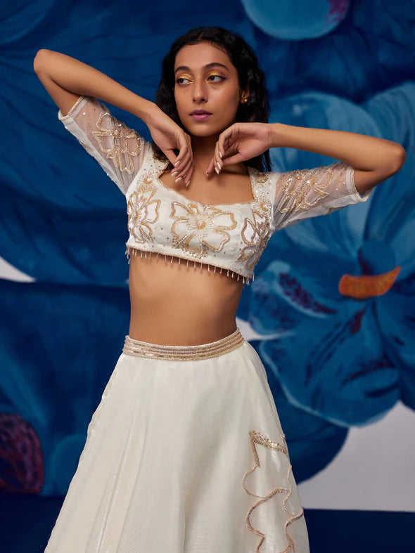 Petal Moon Ivory Organza Lehenga Set