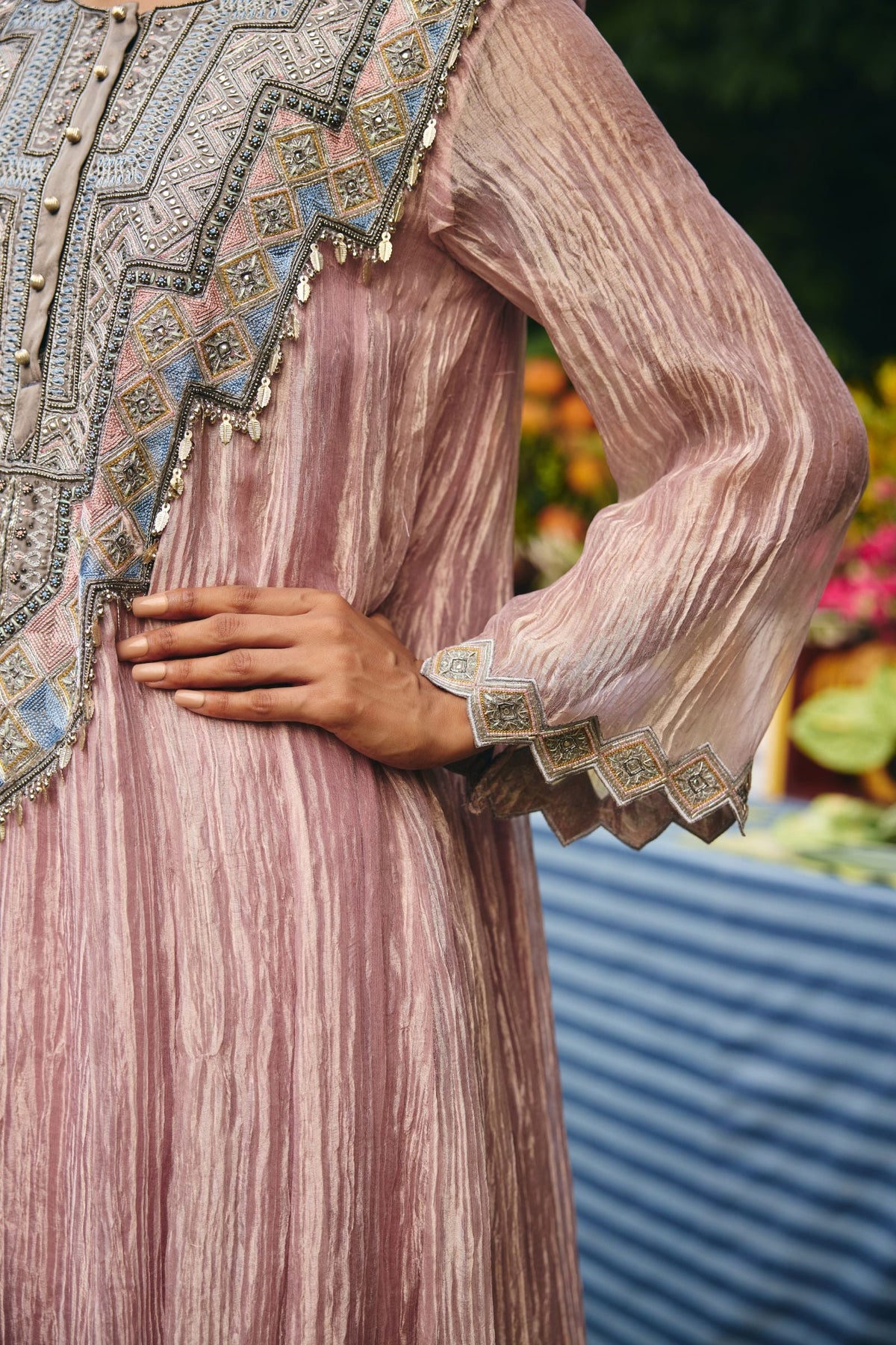 CRUSHED TISSUE ANARKALI PAIRED WITH FLARED PANT