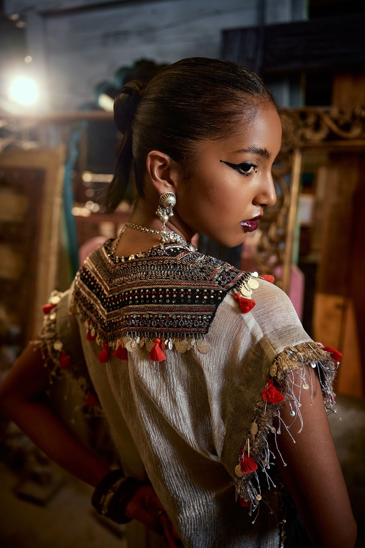 CRUSH TISSUE KURTA WITH DHOTI