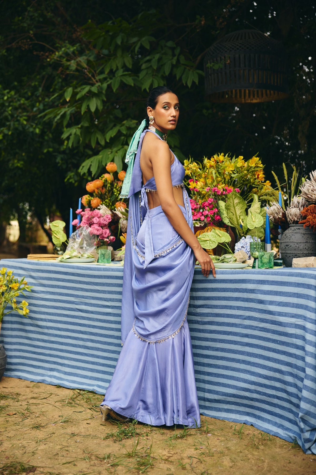 FISH CUT SKIRT PAIRED WITH BLOUSE AND BELT