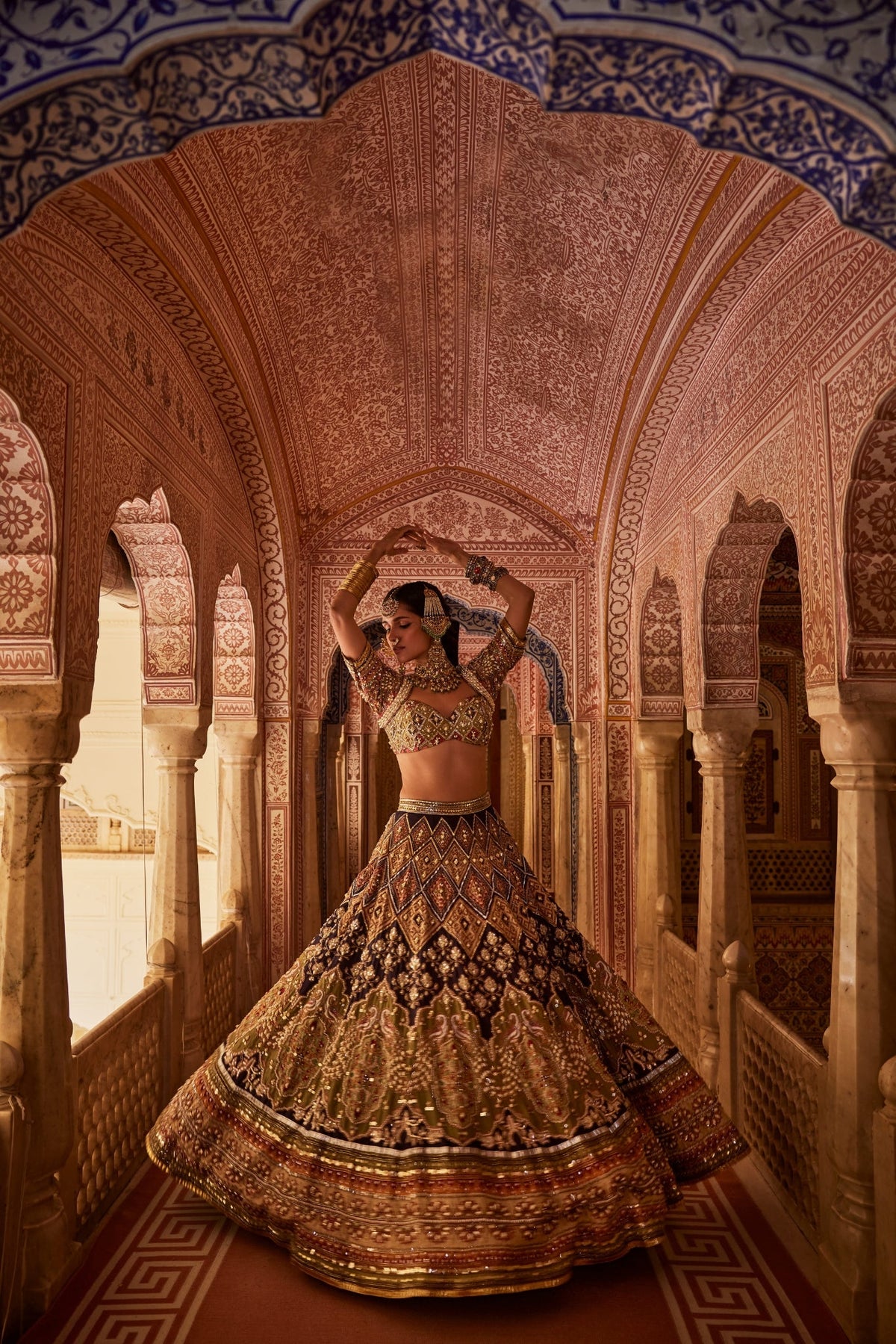 Multicolour Lehenga Set With Peacock Design