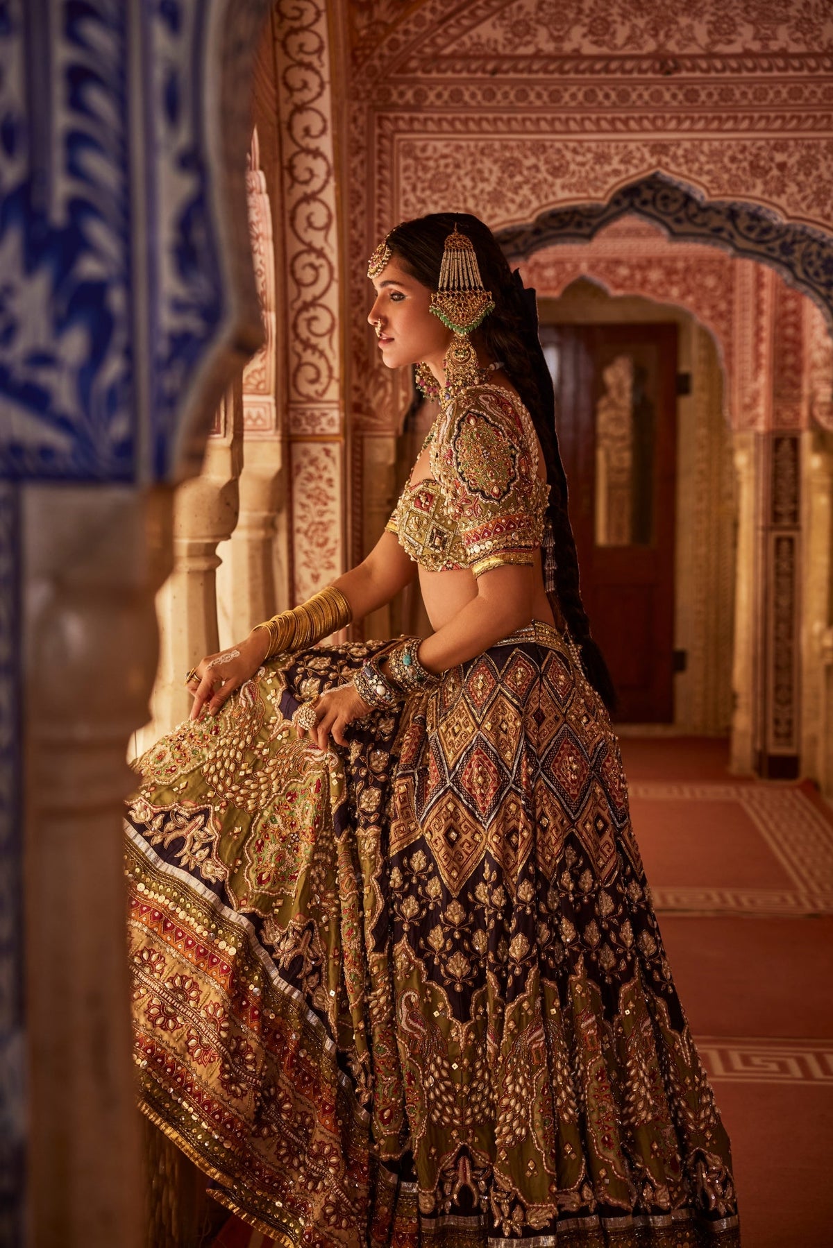 Multicolour Lehenga Set With Peacock Design