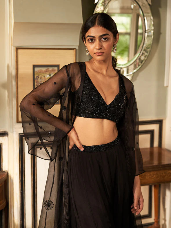 Black Dandelion Organza Jacket Set